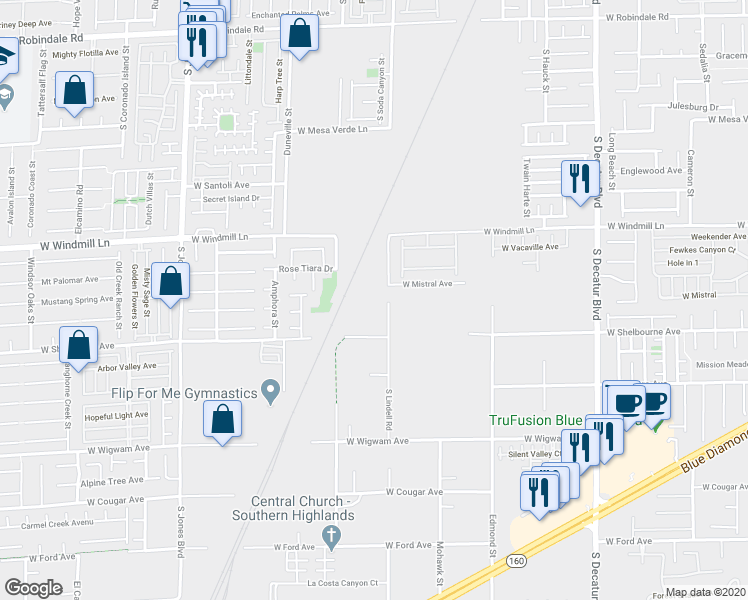 map of restaurants, bars, coffee shops, grocery stores, and more near 8245 South Lindell Road in Las Vegas