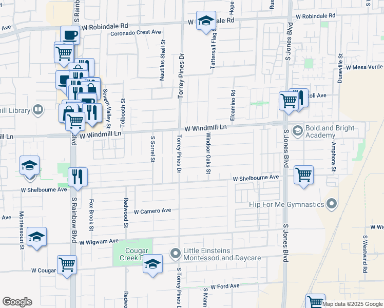 map of restaurants, bars, coffee shops, grocery stores, and more near 6464 Mustang Spring Avenue in Las Vegas