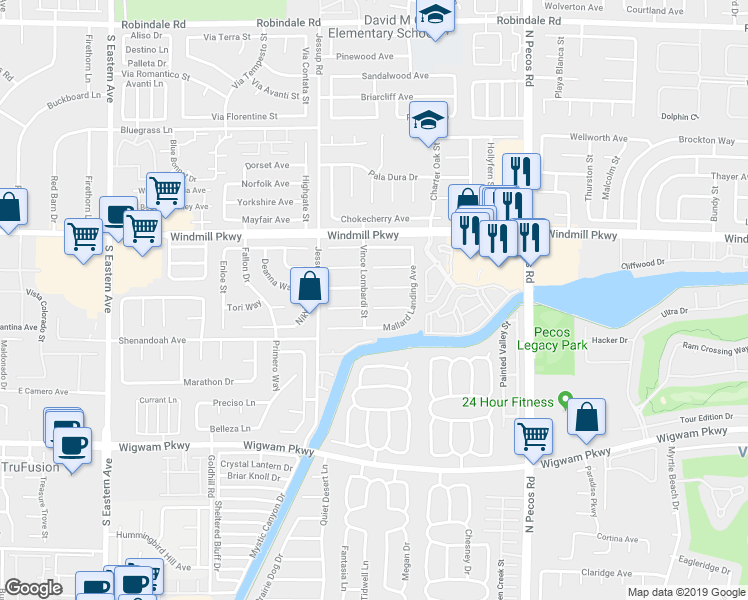 map of restaurants, bars, coffee shops, grocery stores, and more near 2718 Cricket Hollow Court in Henderson