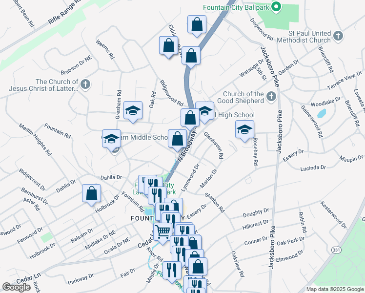 map of restaurants, bars, coffee shops, grocery stores, and more near in Knoxville