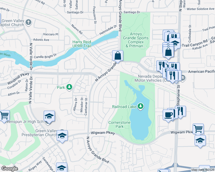 map of restaurants, bars, coffee shops, grocery stores, and more near 183 Vance Court in Henderson