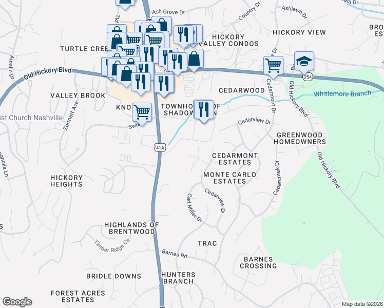 map of restaurants, bars, coffee shops, grocery stores, and more near 5838 Nolensville Pike in Nashville