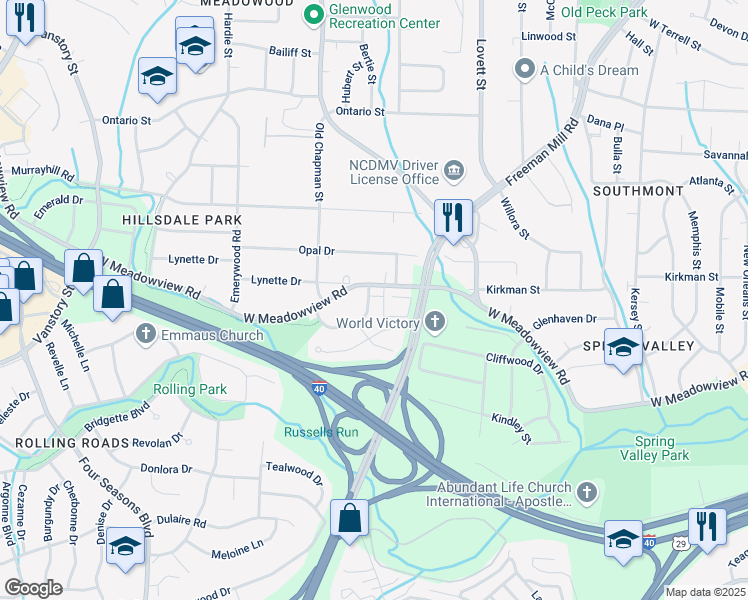 map of restaurants, bars, coffee shops, grocery stores, and more near 2303 Wachovia Drive in Greensboro