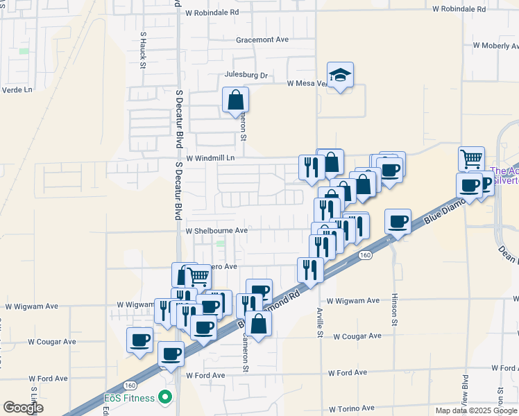 map of restaurants, bars, coffee shops, grocery stores, and more near 8175 Arville Street in Las Vegas