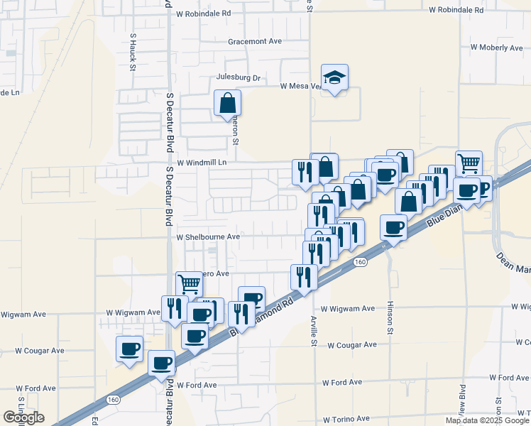 map of restaurants, bars, coffee shops, grocery stores, and more near 8175 Arville Street in Las Vegas