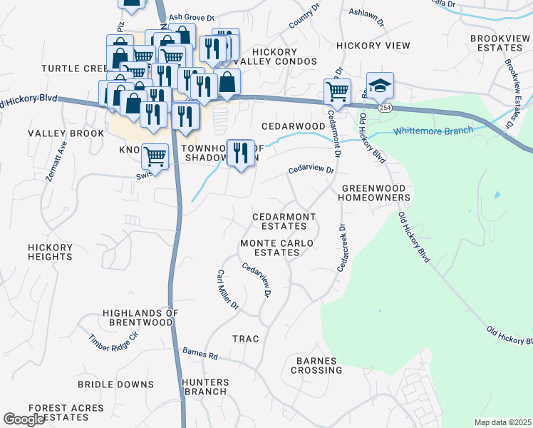 map of restaurants, bars, coffee shops, grocery stores, and more near 813 Ilawood Court in Nashville