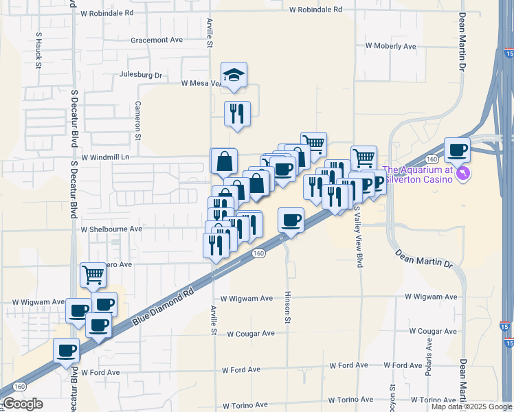 map of restaurants, bars, coffee shops, grocery stores, and more near 4150 Blue Diamond Road in Las Vegas