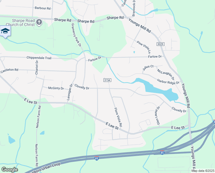 map of restaurants, bars, coffee shops, grocery stores, and more near 2216 Flora Vista Court in Greensboro