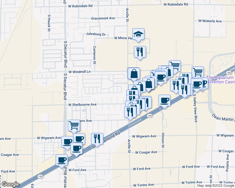 map of restaurants, bars, coffee shops, grocery stores, and more near 8175 Arville Street in Las Vegas