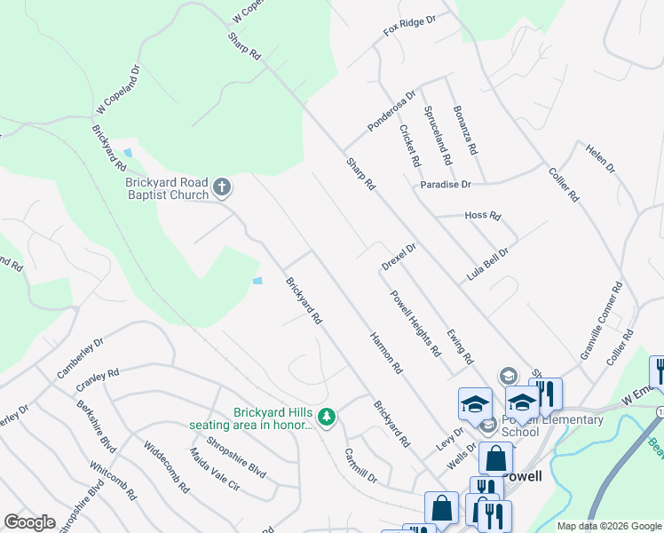 map of restaurants, bars, coffee shops, grocery stores, and more near 8116 Harmon Road in Powell