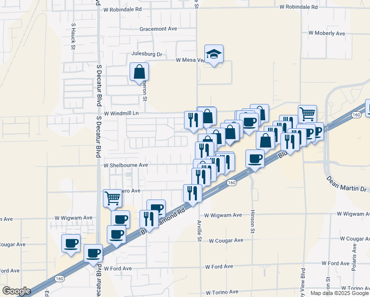 map of restaurants, bars, coffee shops, grocery stores, and more near 8175 Arville Street in Las Vegas