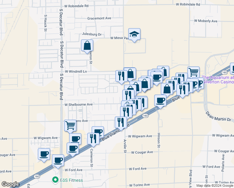 map of restaurants, bars, coffee shops, grocery stores, and more near 8175 Arville Street in Las Vegas
