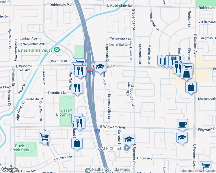 map of restaurants, bars, coffee shops, grocery stores, and more near 1564 East Allston Valley Avenue in Las Vegas