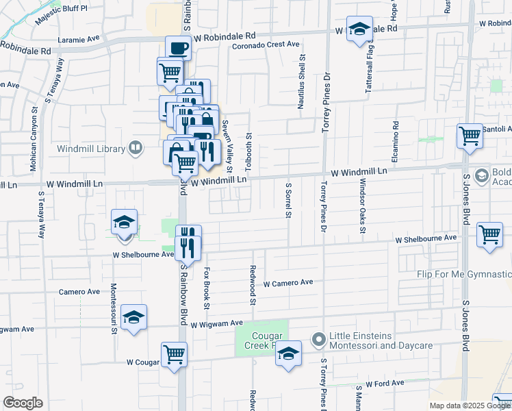 map of restaurants, bars, coffee shops, grocery stores, and more near 8165 Dancing Bull Court in Las Vegas