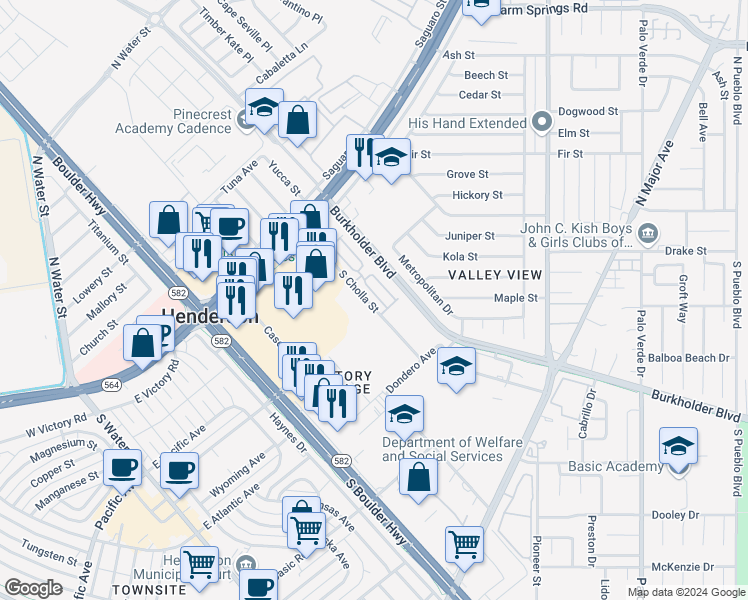 map of restaurants, bars, coffee shops, grocery stores, and more near 169 Belmont Canyon Place in Henderson