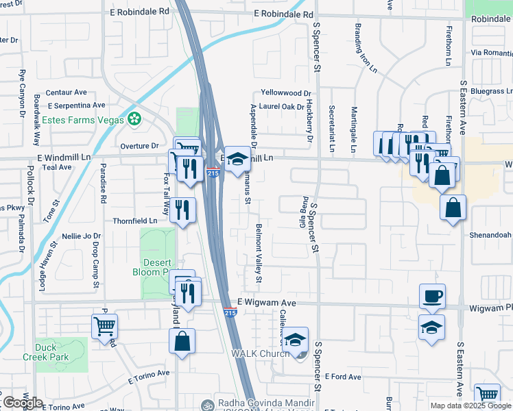 map of restaurants, bars, coffee shops, grocery stores, and more near 1564 East Allston Valley Avenue in Las Vegas