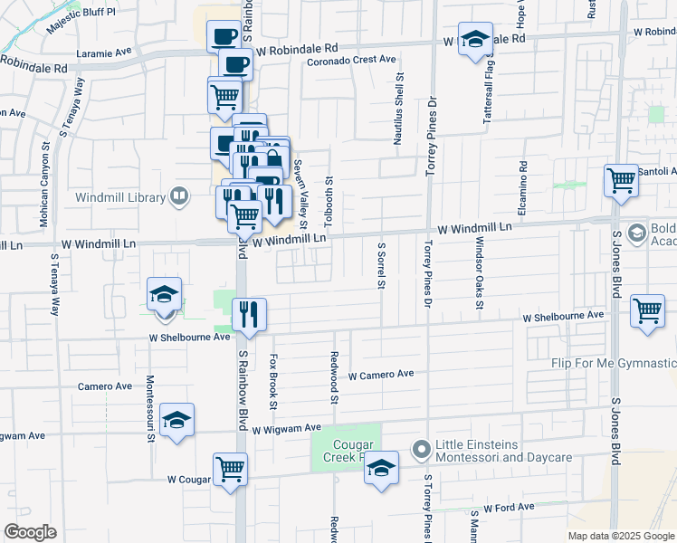 map of restaurants, bars, coffee shops, grocery stores, and more near 8165 Dancing Bull Court in Las Vegas