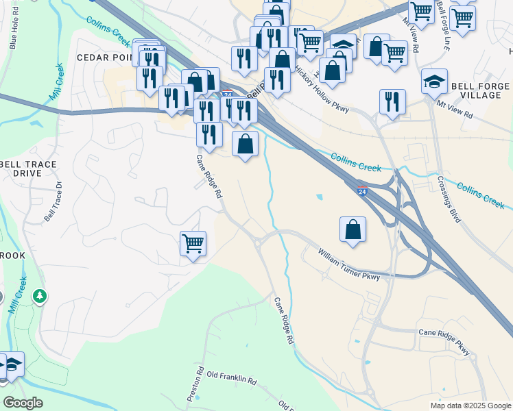 map of restaurants, bars, coffee shops, grocery stores, and more near 5348 Cane Ridge Road in Nashville