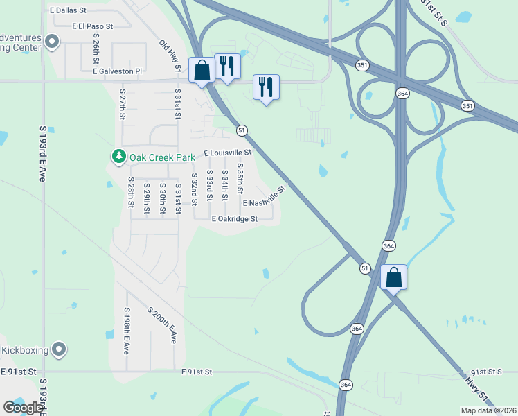 map of restaurants, bars, coffee shops, grocery stores, and more near 3516 East Nashville Street in Broken Arrow