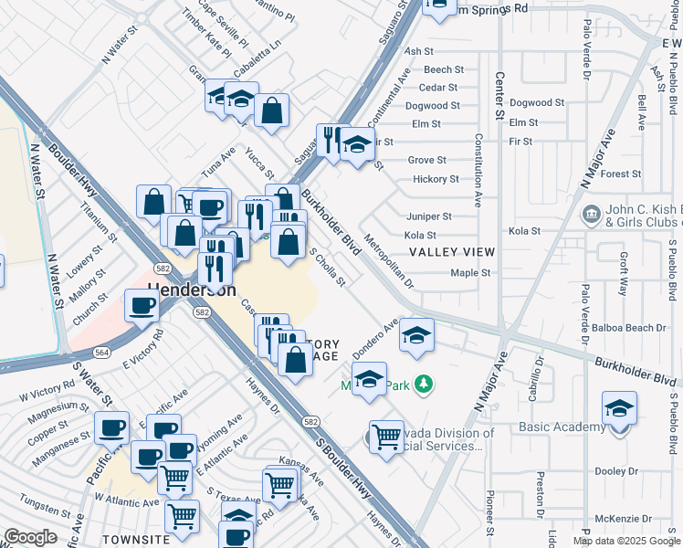 map of restaurants, bars, coffee shops, grocery stores, and more near 169 Belmont Canyon Place in Henderson