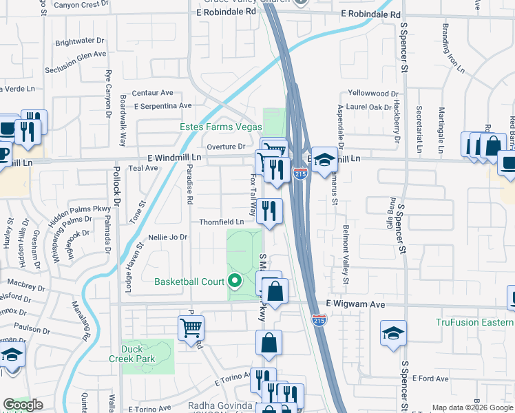 map of restaurants, bars, coffee shops, grocery stores, and more near 8250 Fox Tail Way in Las Vegas