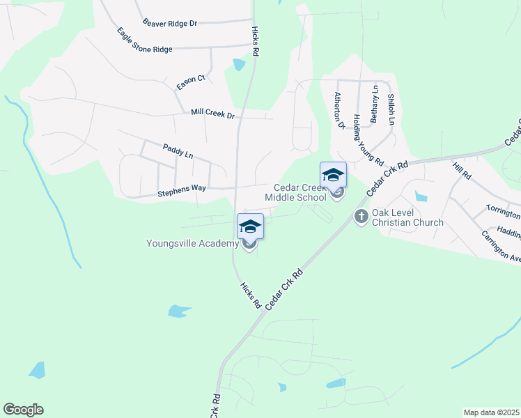 map of restaurants, bars, coffee shops, grocery stores, and more near 2039 Wiggins Village Drive in Youngsville