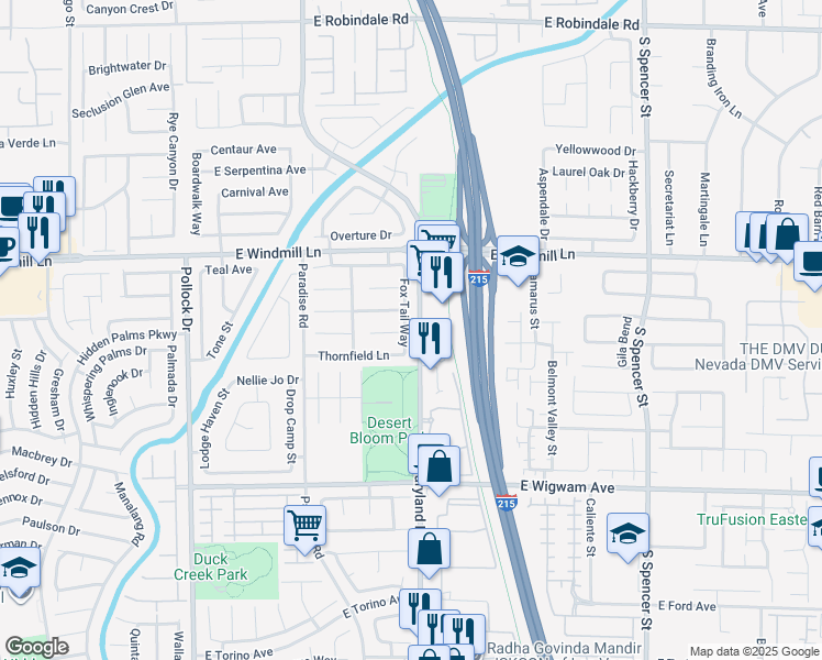 map of restaurants, bars, coffee shops, grocery stores, and more near 8250 Fox Tail Way in Las Vegas