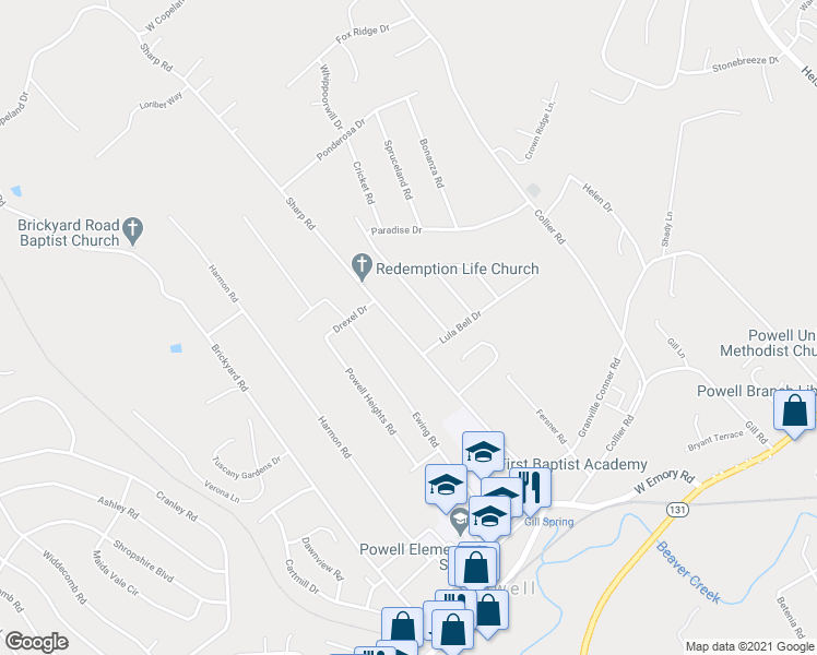 map of restaurants, bars, coffee shops, grocery stores, and more near 8012 Sharp Road in Powell