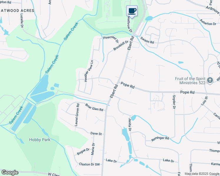 map of restaurants, bars, coffee shops, grocery stores, and more near 3800 Ebert Road in Winston-Salem