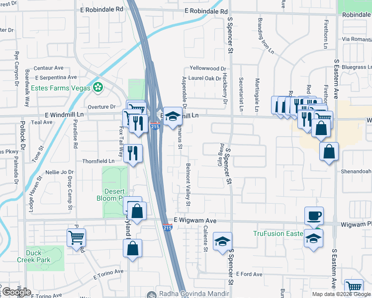 map of restaurants, bars, coffee shops, grocery stores, and more near 8215 Belmont Valley Street in Las Vegas