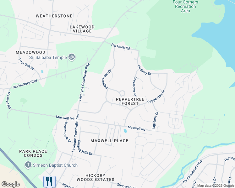 map of restaurants, bars, coffee shops, grocery stores, and more near 4128 Pepperwood Drive in Nashville