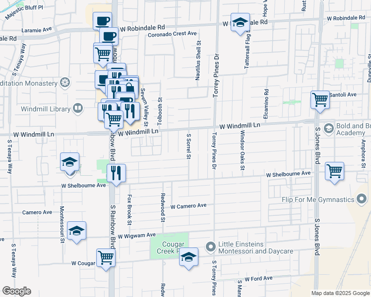 map of restaurants, bars, coffee shops, grocery stores, and more near 8162 Deerfield Ranch Court in Las Vegas