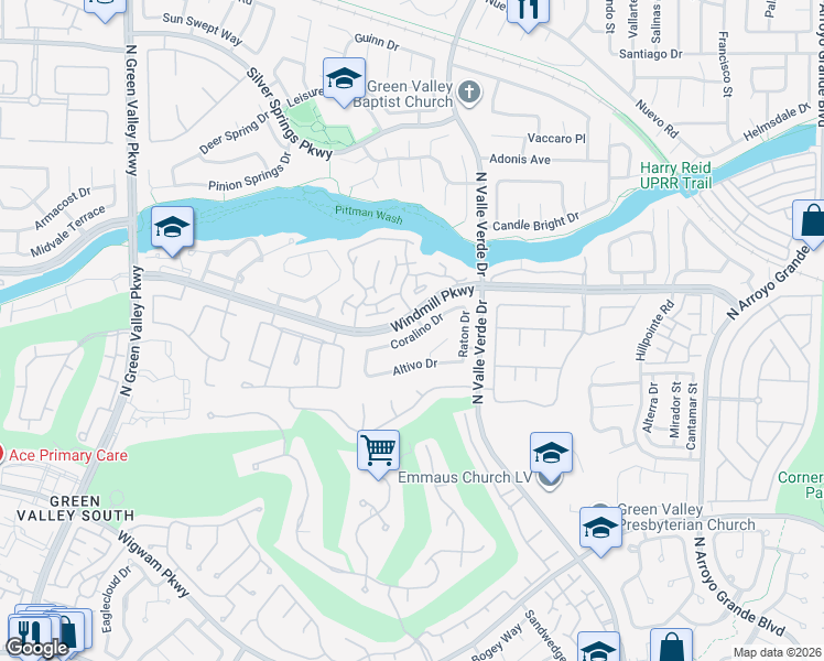 map of restaurants, bars, coffee shops, grocery stores, and more near 1918 Coralino Drive in Henderson