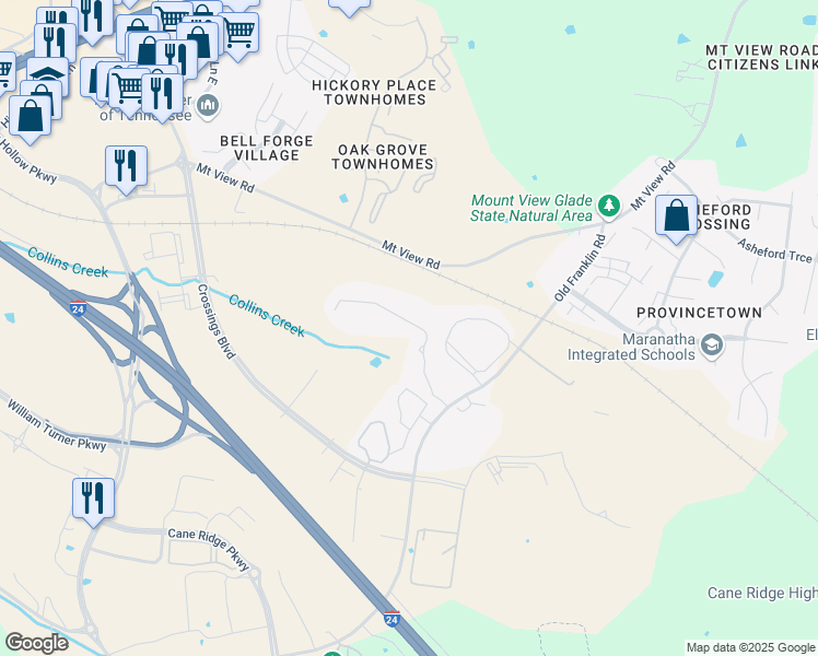 map of restaurants, bars, coffee shops, grocery stores, and more near 8848 Cressent Glen Court in Nashville