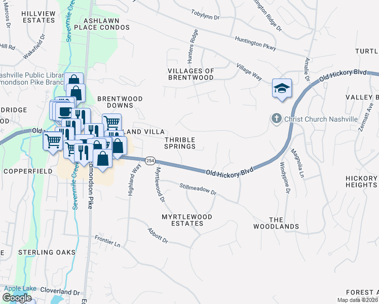 map of restaurants, bars, coffee shops, grocery stores, and more near 612 Andrew Rucker Lane in Nashville