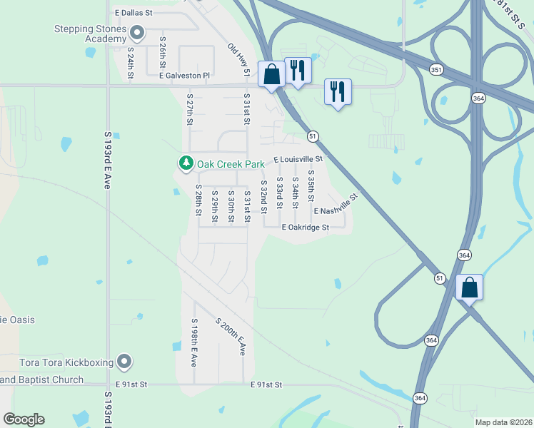 map of restaurants, bars, coffee shops, grocery stores, and more near 3104 East Nashville Street in Broken Arrow