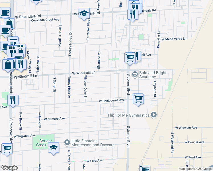 map of restaurants, bars, coffee shops, grocery stores, and more near 6228 Mustang Spring Avenue in Las Vegas