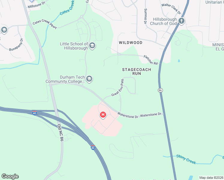 map of restaurants, bars, coffee shops, grocery stores, and more near 450 Summit Trail Drive in Hillsborough