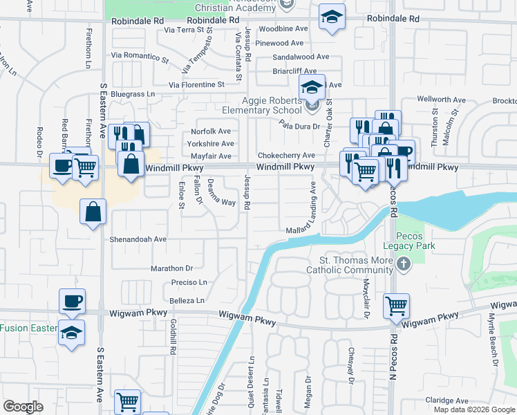 map of restaurants, bars, coffee shops, grocery stores, and more near 2732 Aspen Wood Avenue in Henderson