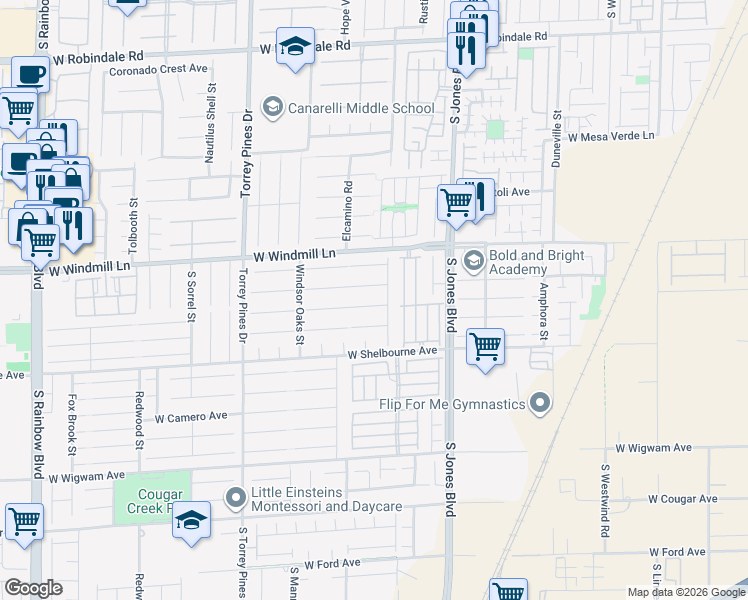 map of restaurants, bars, coffee shops, grocery stores, and more near 6228 Mustang Spring Avenue in Las Vegas