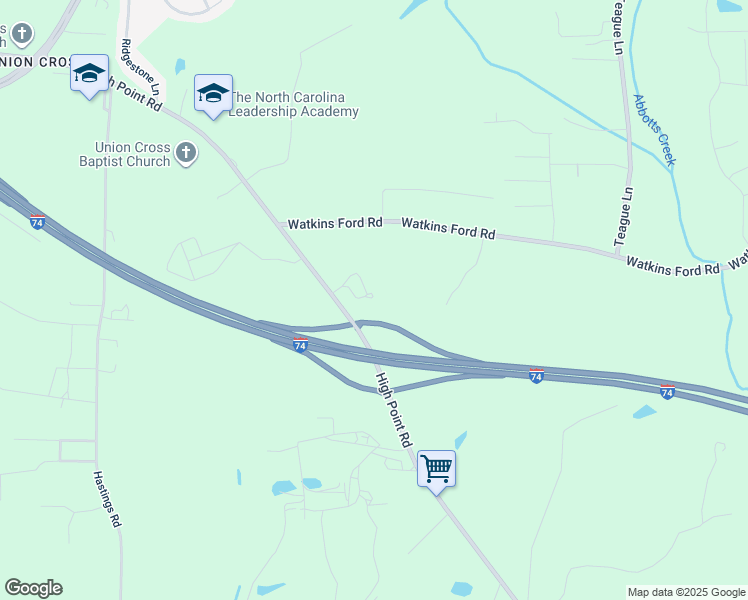 map of restaurants, bars, coffee shops, grocery stores, and more near 4475 High Point Road in Kernersville