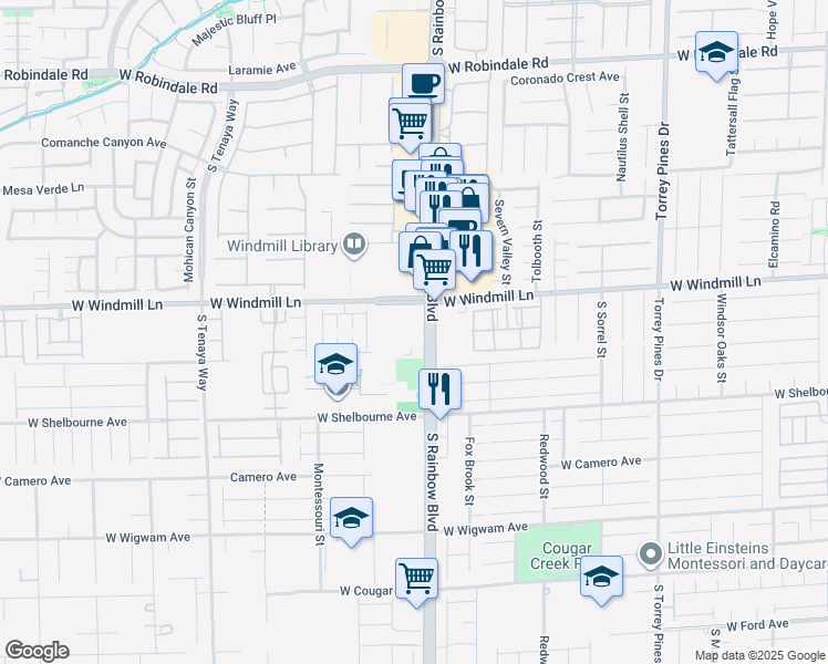 map of restaurants, bars, coffee shops, grocery stores, and more near 8105 South Rainbow Boulevard in Las Vegas