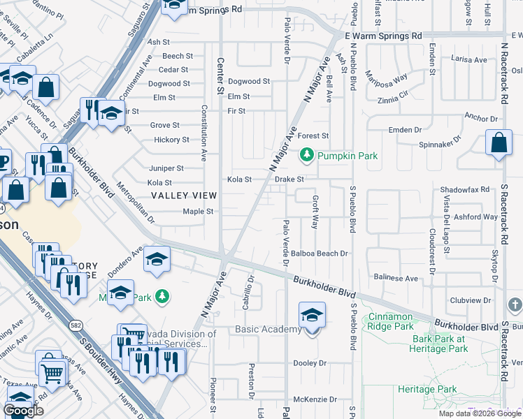 map of restaurants, bars, coffee shops, grocery stores, and more near 302 Eastminister Court in Henderson