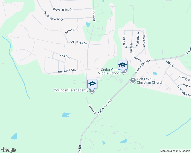 map of restaurants, bars, coffee shops, grocery stores, and more near 2042 Wiggins Village Drive in Youngsville