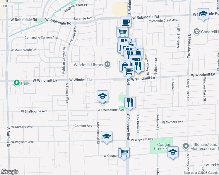map of restaurants, bars, coffee shops, grocery stores, and more near 8147 Lake Chippewa Street in Las Vegas