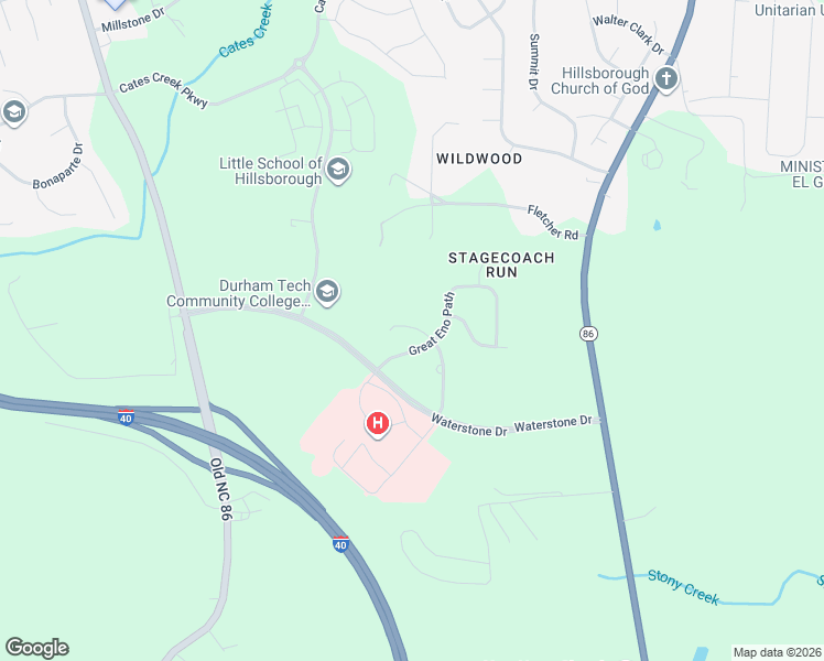 map of restaurants, bars, coffee shops, grocery stores, and more near 450 Summit Trail Drive in Hillsborough