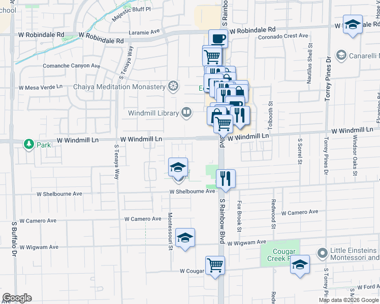 map of restaurants, bars, coffee shops, grocery stores, and more near 8147 Lake Chippewa Street in Las Vegas
