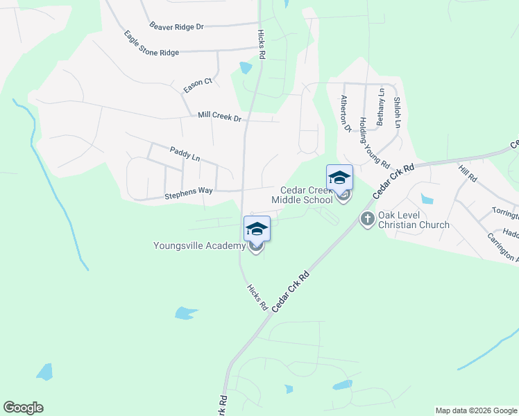 map of restaurants, bars, coffee shops, grocery stores, and more near 2042 Wiggins Village Drive in Youngsville