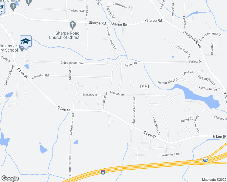 map of restaurants, bars, coffee shops, grocery stores, and more near 4077 Clovelly Drive in Greensboro