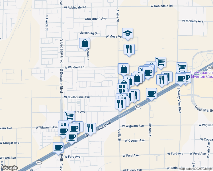 map of restaurants, bars, coffee shops, grocery stores, and more near 8175 Arville Street in Las Vegas